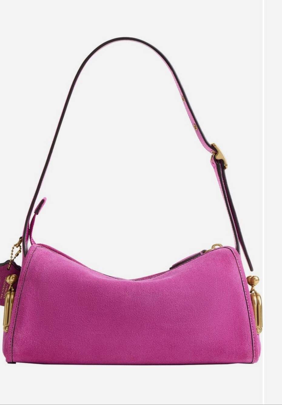 Women’s Fuchsia Suede Shoulder Bag with Gold Hardware - Picture 3 of 3